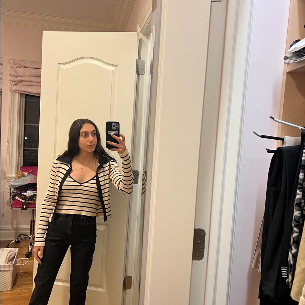 Striped Long Sleeve Top with Black Pants